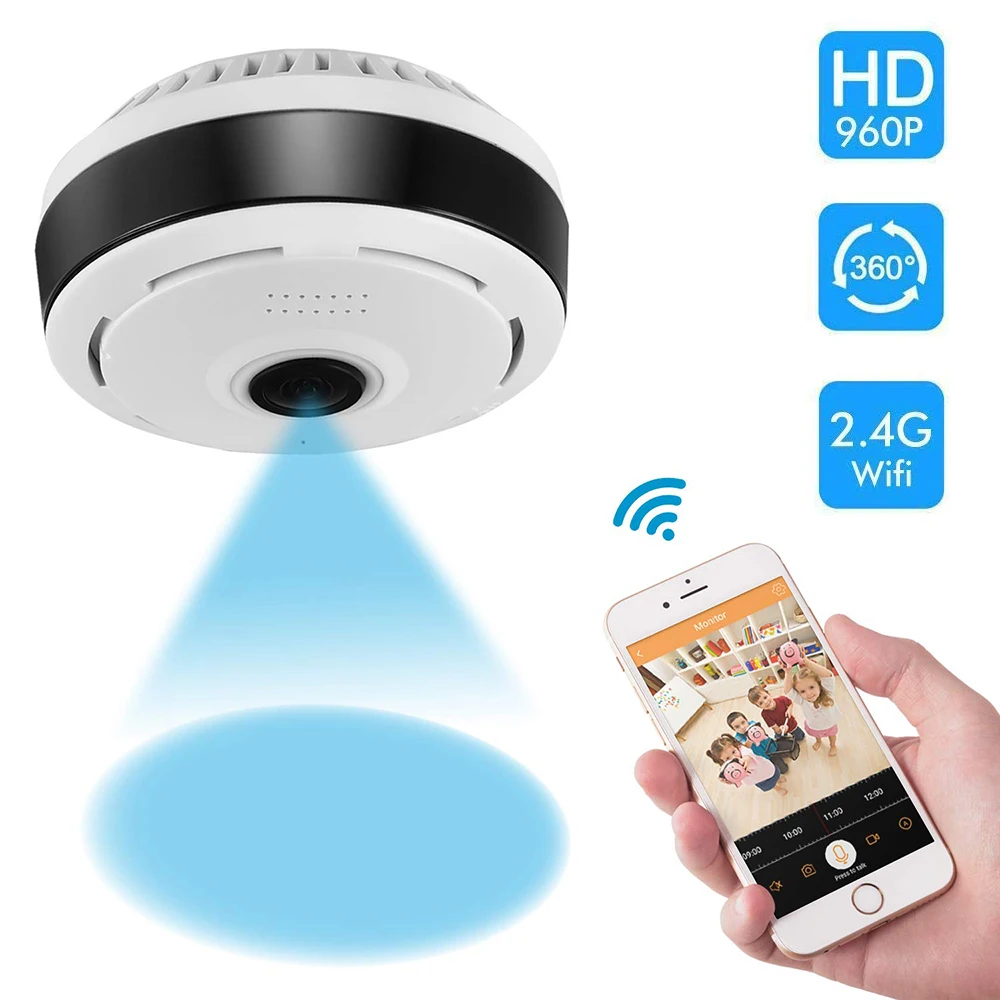 Панорамная камера с углом обзора 360 ° Wi Fi 960P HD IP Радионяня рыбий глаз ночным