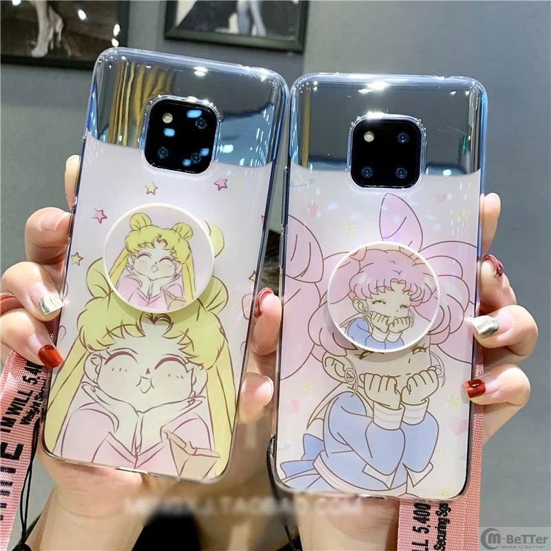 For Huawei P20/P30 pro make-up glass case Sailor Moon cover mate20 soft siliconce nova3i/3/2s+ strap + airbag phone holder |