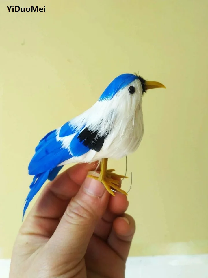 

about 12cm artificial bird blue&white feathers bird pastoral handicraft prop,home garden decoration gift a1709