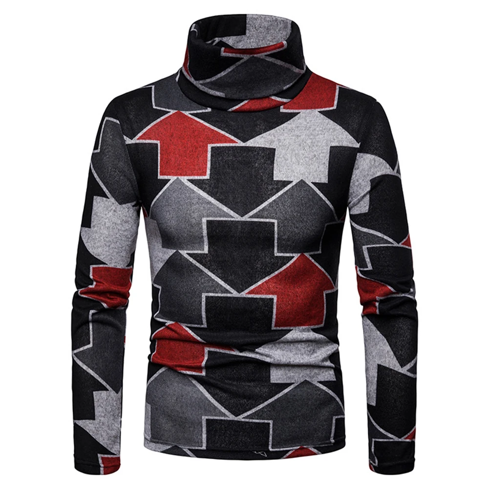 Модный новый мужской свитер цветной принт со стрелками зимний джемпер с высоким