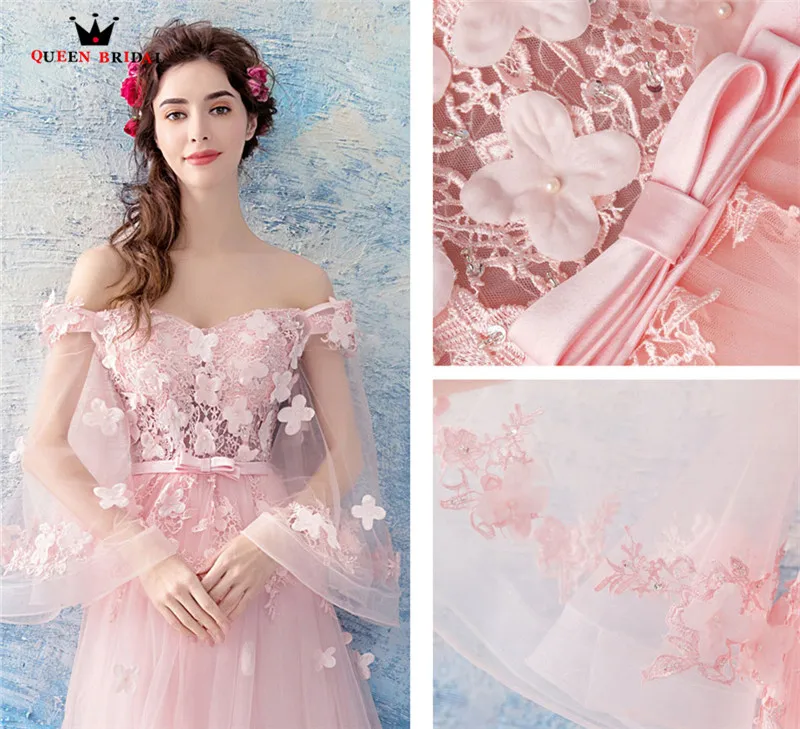 QUEEN BRIDAL Новые Вечерние платья а-силуэта из тюля с цветами и бусинами розовые сексуальные длинные платья для выпускного вечера вечерние платья vestido de festa LS12A