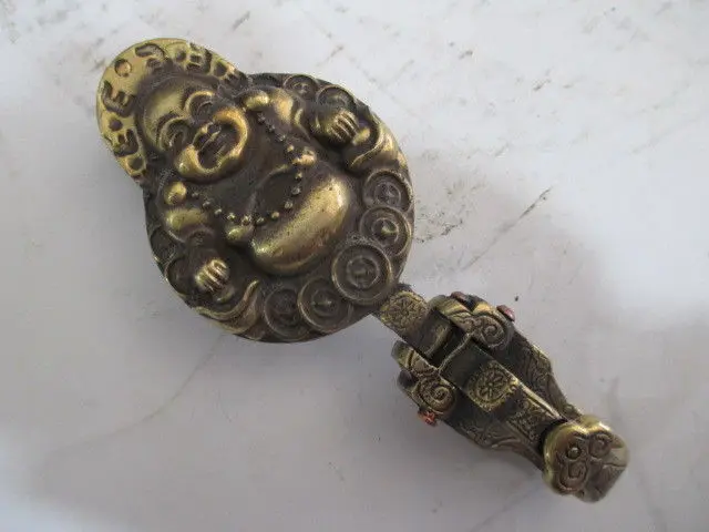 Тибетская Античная латунная Будда имела смеющуюся раннюю пряжку чтобы защитить