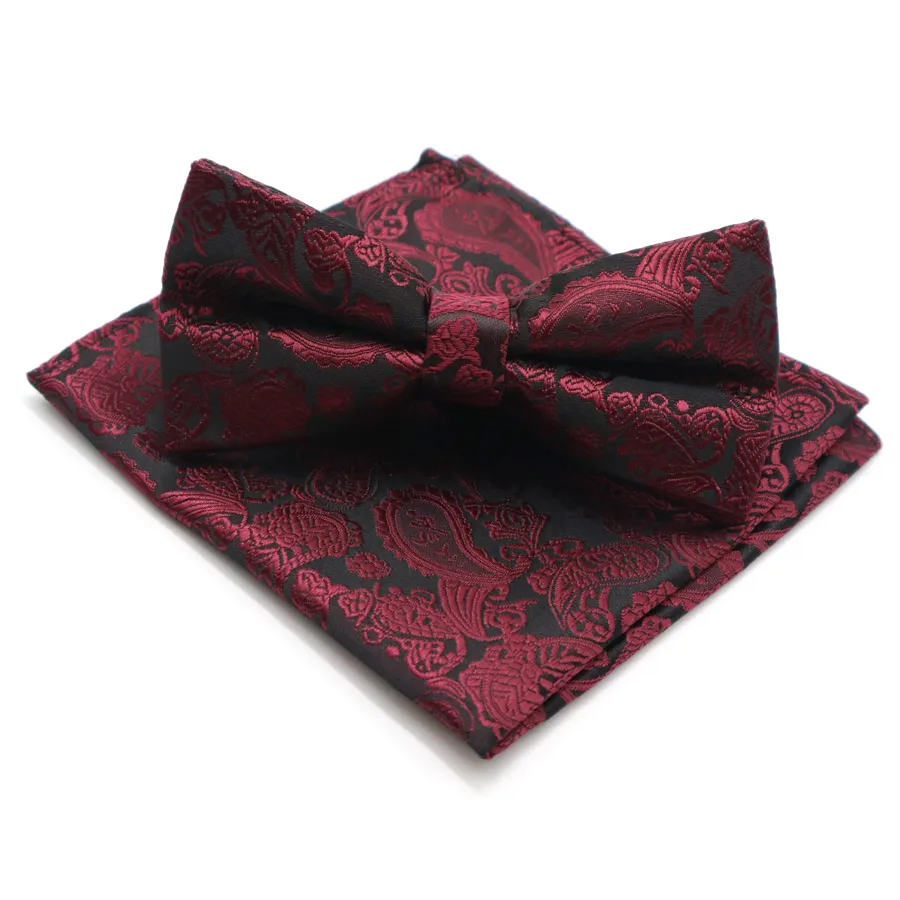 BWF-03 Classic Men's Floral Paisley Pocket Square Bows Tie Set Adjustable Handkerchief Bowtie Sets Wedding Party Necktie Hanky Lot - Цвет: BWF-03