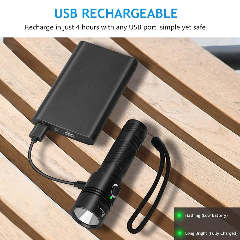 USB rechargeable LED flashlight 4 lighting mode super bright torch use 18650 battery for night camping etc. | Лампы и освещение