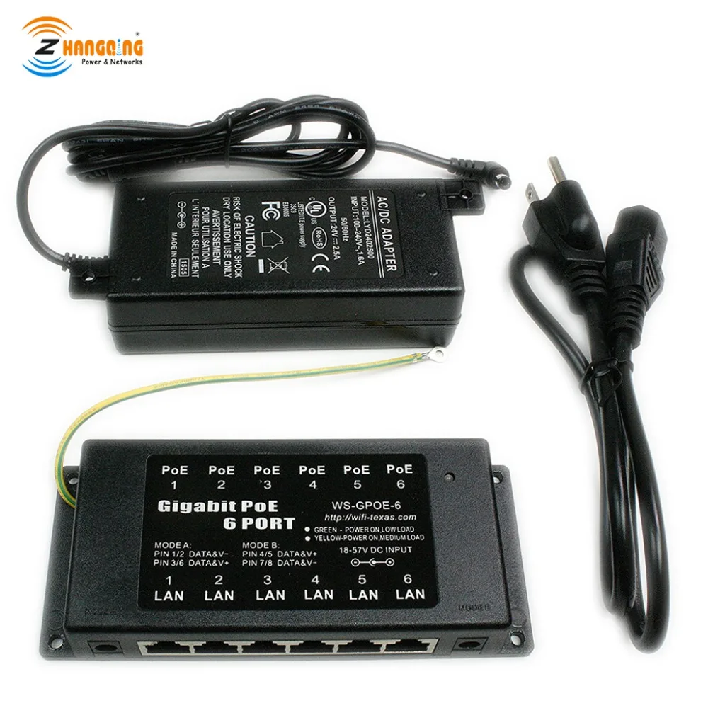 Gigabit Patch Panel 6 Port Passive PoE Injector With 48V 60W Power Supply 1 Set For IP Camera | Безопасность и защита