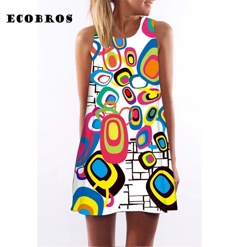 Женское платье без рукавов ECOBROS повседневное свободное выше колена с принтом