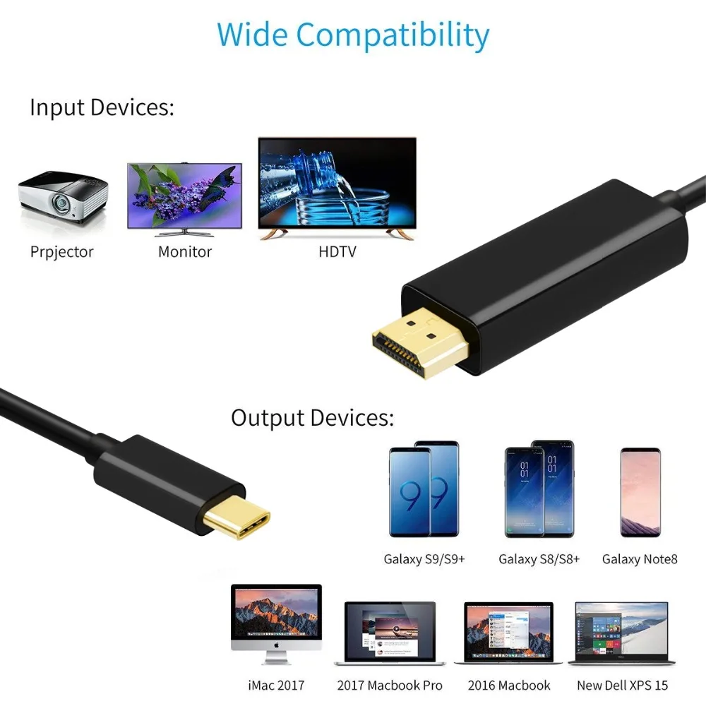 JZYuan USB C HDMI Cable Type to Thunderbolt 3 for MacBook Samsung Galaxy S9/S8/Note 9 Huawei P20 Pro USB-C Adapter | Электроника