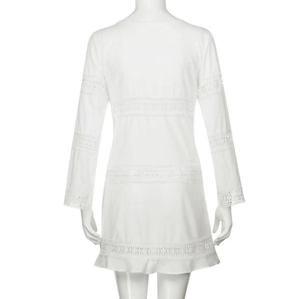 Женское свободное кружевное короткое мини-платье в стиле бохо летнее пляжное