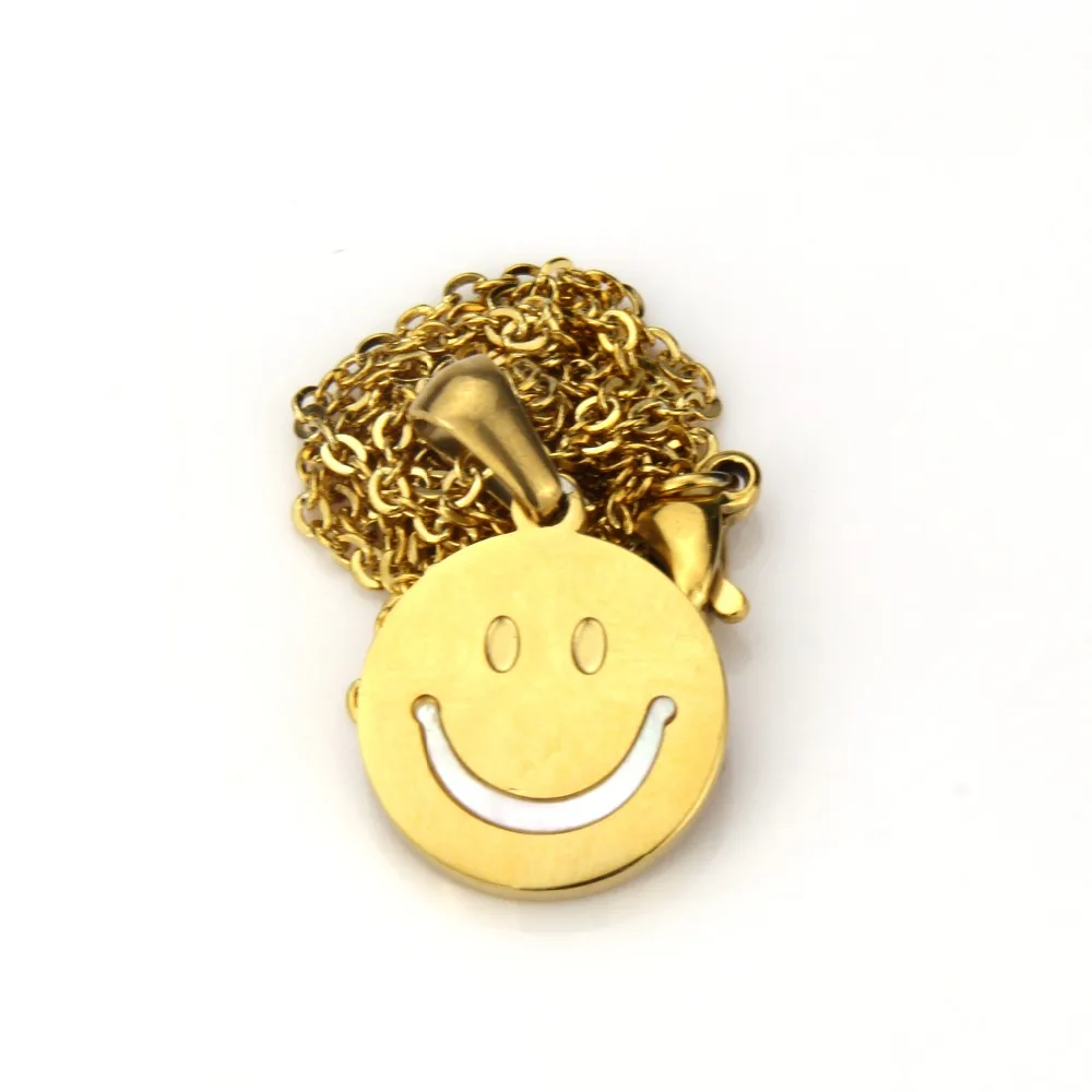 Unique Smiling Face Gold Stainless Steel Link Chain Round Shape Shell Spiritual Pendulum Pendant Necklace Jewelry Gift Party | Украшения и