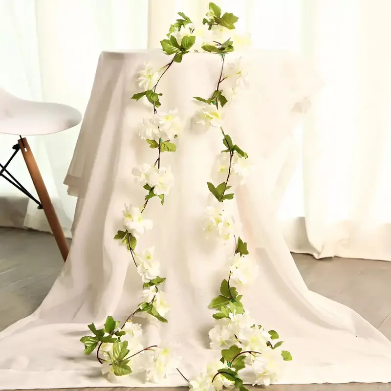 white Htmeing, искусственные цветы, вишня, лоза, Свадебный декор, сделай сам, ротанг, гирлянда, цветы, лоза, вечерние, украшение для дома и сада - Цвет: white