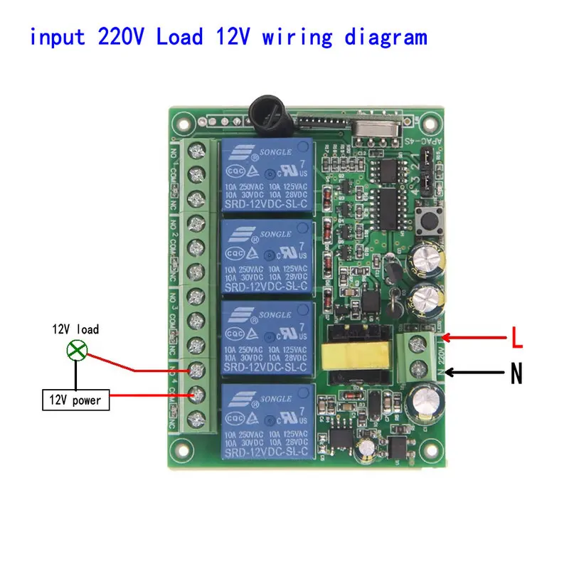 1000 м высокомощное реле 10А AC 220V 4 CH 4CH Беспроводной RF дистанционное управление