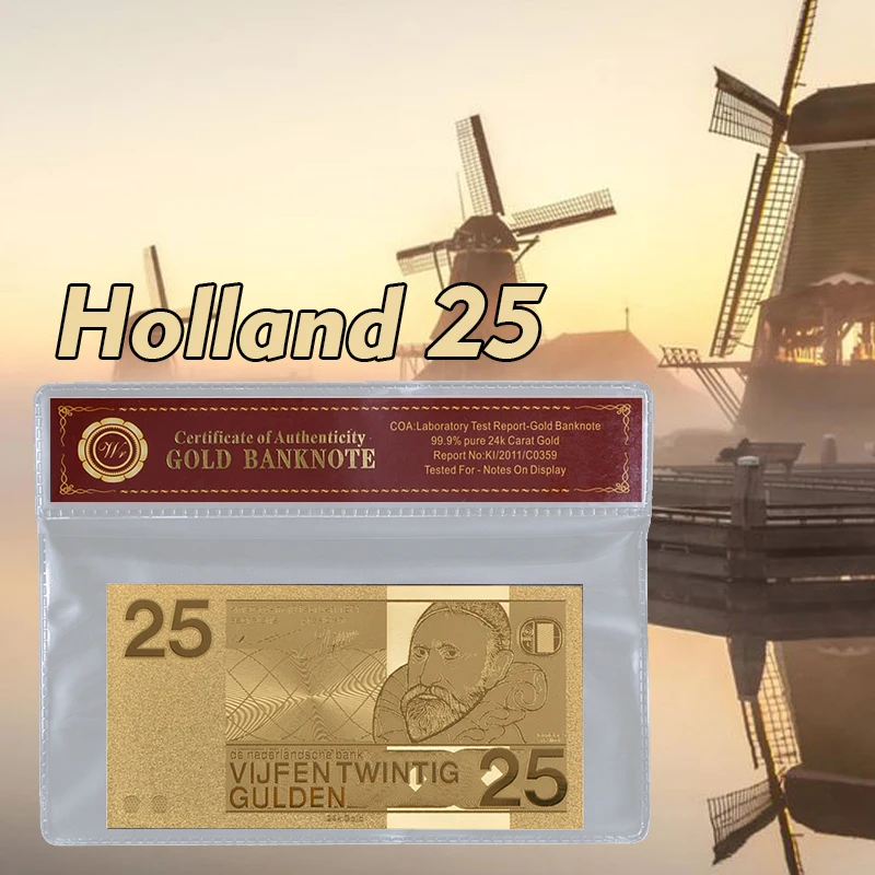 Золотая фольга для банкнот Netherland 25 галден позолоченная с COA рамкой коллекции