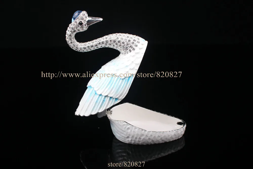 Czech Crystal Swan Handmade Inspired Trinket Box Handcrafted Enamel Bird Figurine Ring Box Wedding Swan Gifts