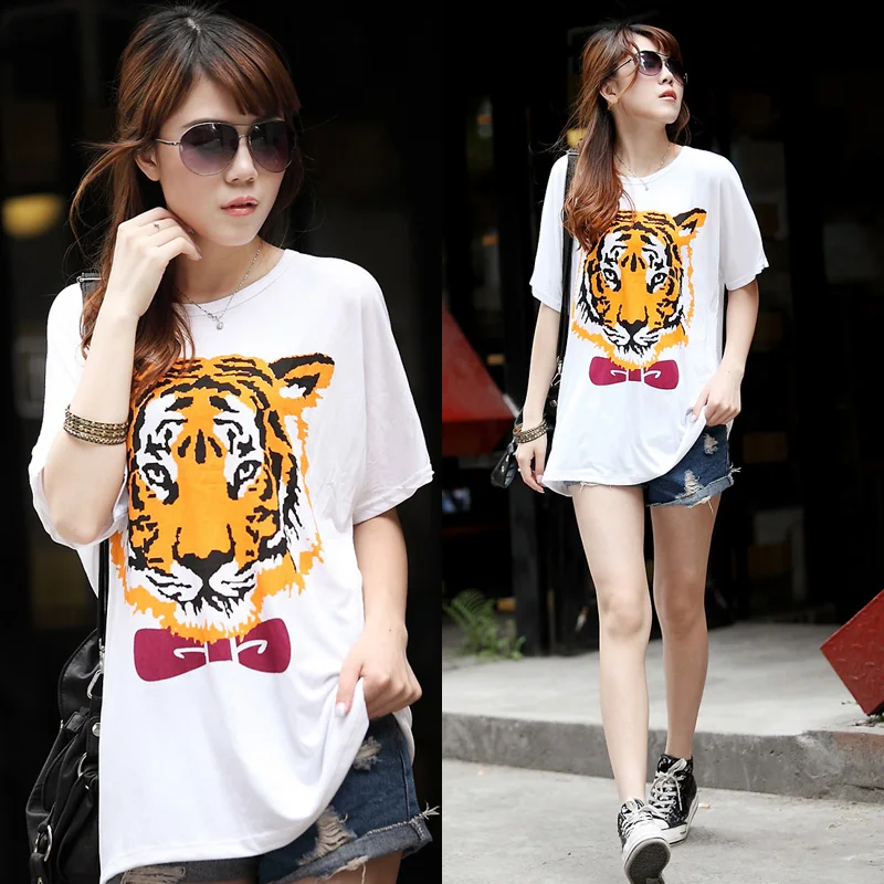2016 новый размер плюс вершины для женщин лето животное тигр напечатаны летом с