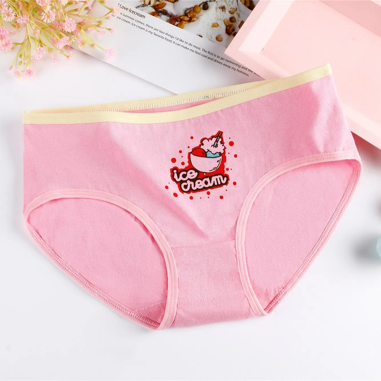 Pink Ice Cream Новинка, хлопковые трусы для женщин, нижнее белье с мультяшным принтом, трусы для девушек, женское повседневное сексуальное нижнее белье, трусы для девушек - Цвет: Pink Ice Cream
