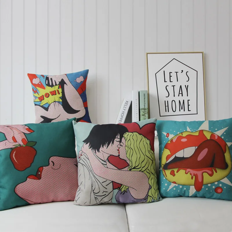 Наволочка с мультяшным принтом льняная ткань Вау бум поп наволочка для дивана