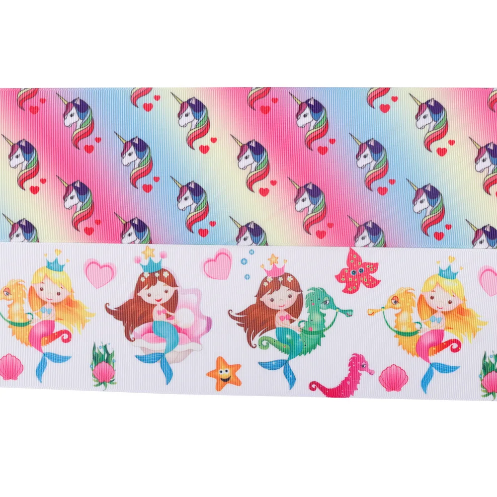 JOJO Луки 75 мм 2y Grosgrain ленты напечатаны Seahorse Русалка граффити Единорог самодельные банты для волос материал праздничное украшение аксессуар