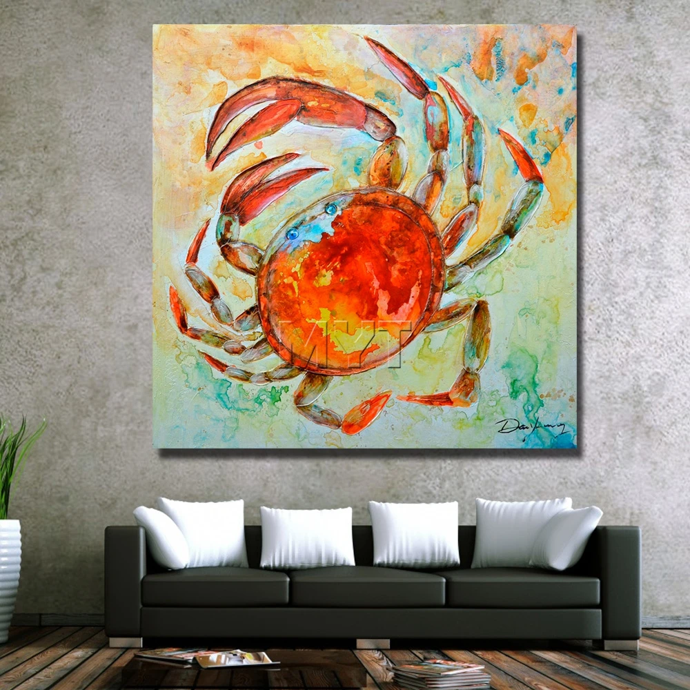 Краб животных wall art живопись от руки рисунок картины маслом бесплатная доставка