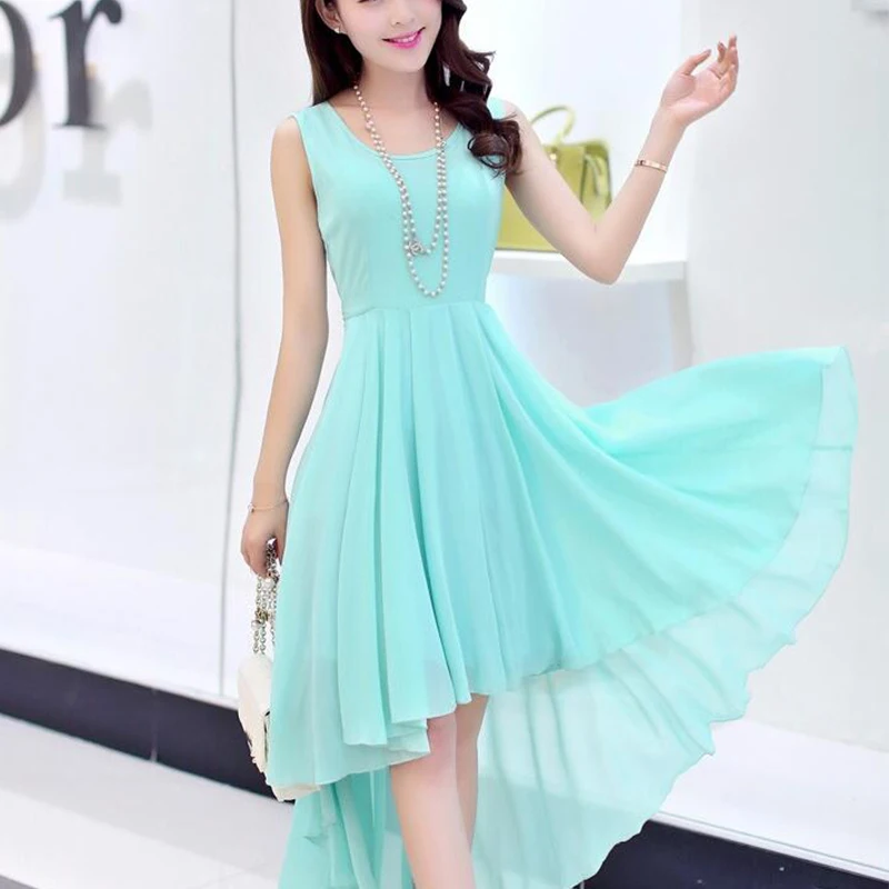 Женское асимметричное пляжное платье без рукавов короткое шифоновое с поясом