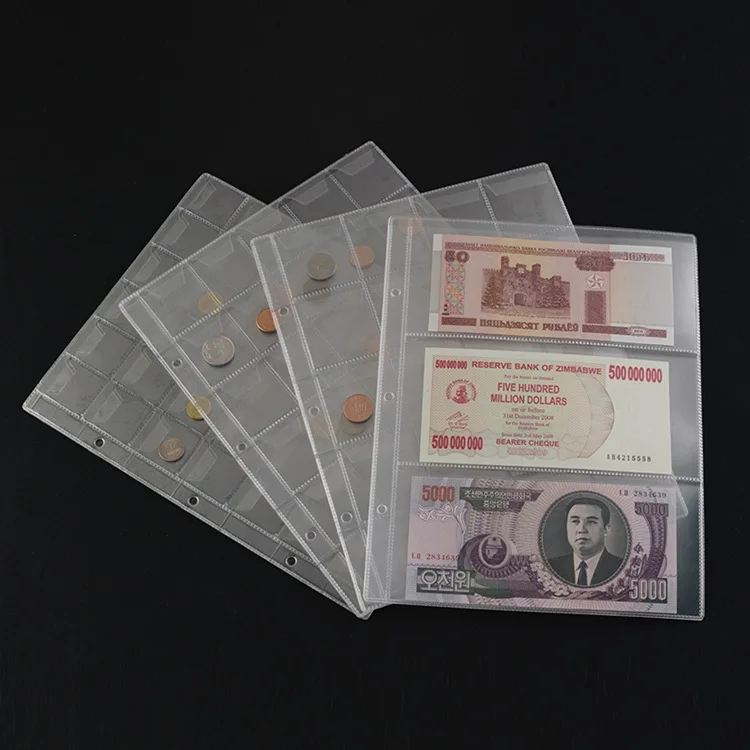 2/4/6 шт Прозрачные бумажные страницы для денег 3 кармана банкноты держатель альбома Коллекционирование 185*80