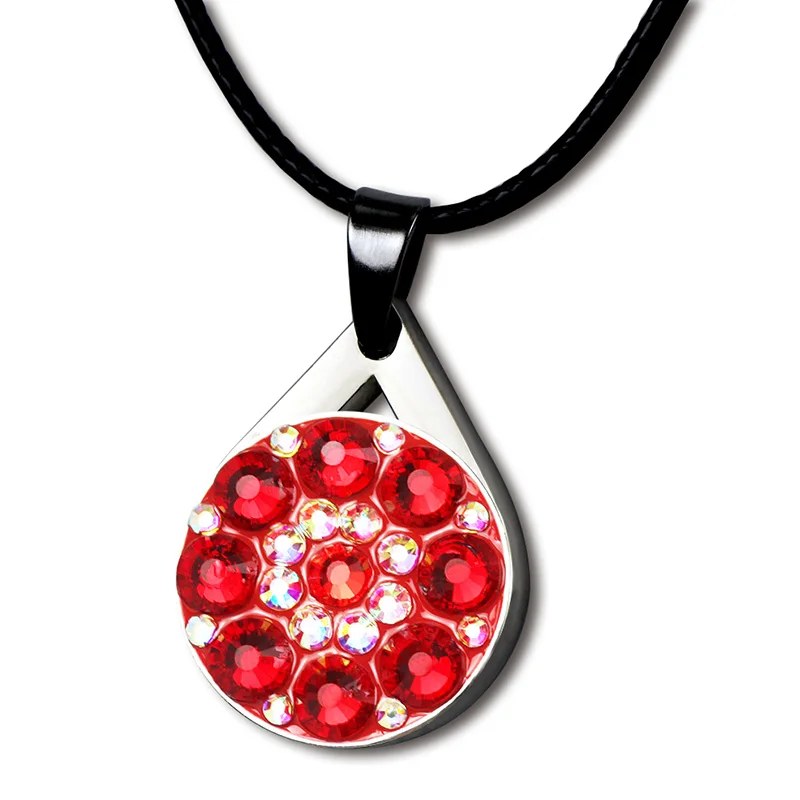 red PINMEI Crystal Ball Mark комплекты колье для гольфа с черным хлопковым шнуром Bling Маркеры для гольфа Ожерелья Подарки для дамских / детских гольфистов - Цвет: red