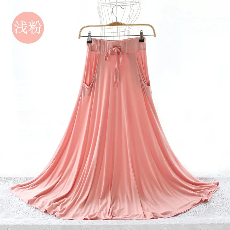 D0010 light pink Новинка, весенне-Летняя женская хлопковая юбка, большие свободные юбки с карманами, женские пляжные гофрированные длинные юбки, faldas mujer D10 - Цвет: D0010 light pink