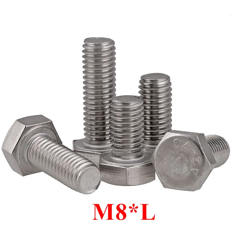 

10 шт., M8 * L, внешний шестигранник из нержавеющей стали, винт с головкой 8 мм, наружный шестигранный винт, болты DIN933
