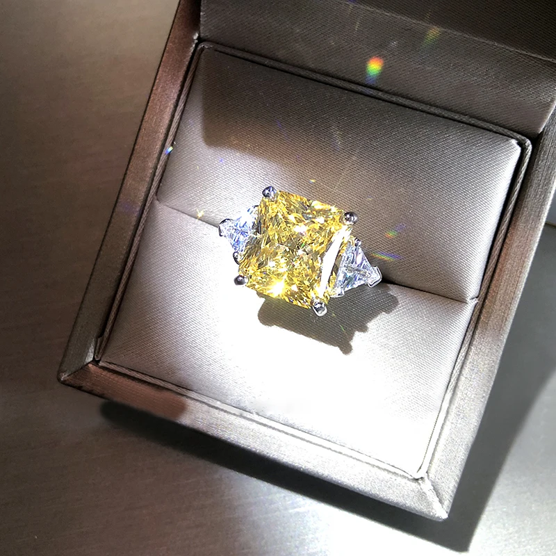 

Solid 18K White Gold 3ctw Yellow Radiant Moissanite Similar to Yellow Diamond Ring Fine gold jewelry for Women