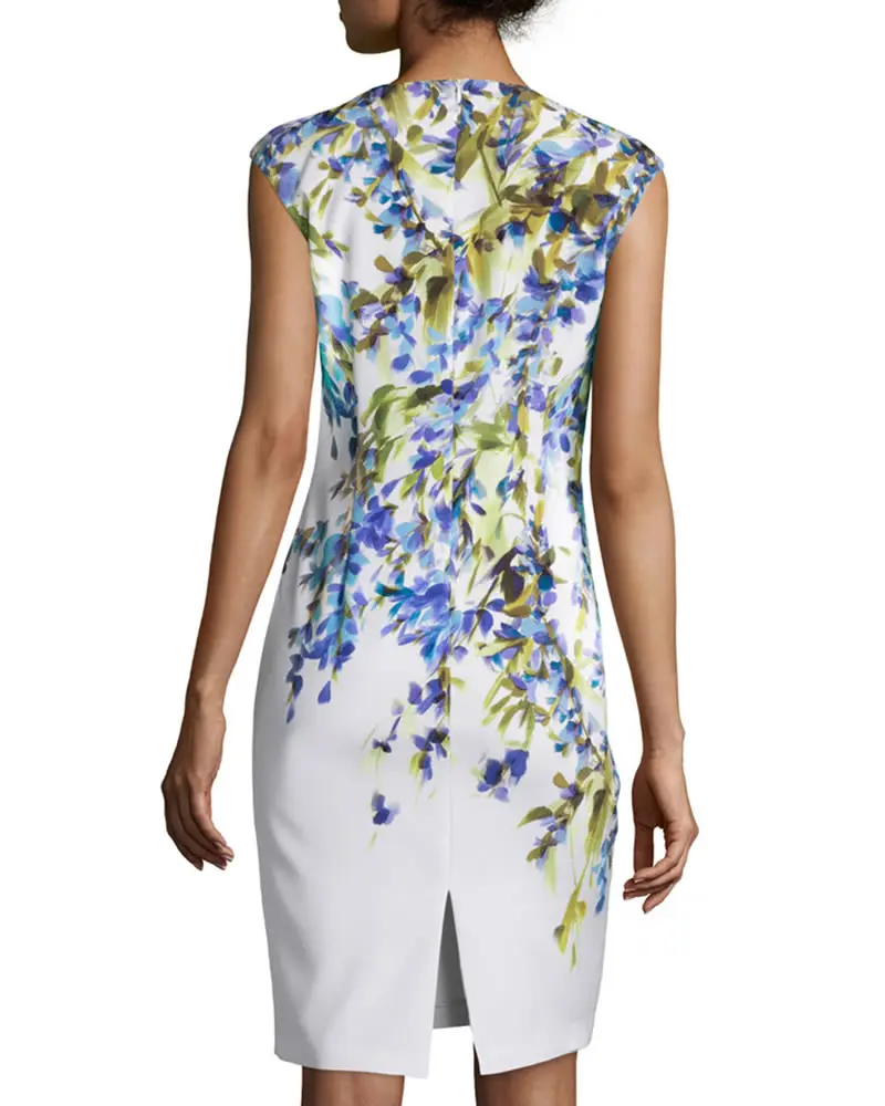 2016 Spring Fashion Women Flower Print Sheath Dress Elegant Sleeveless Work Dresses | Женская одежда