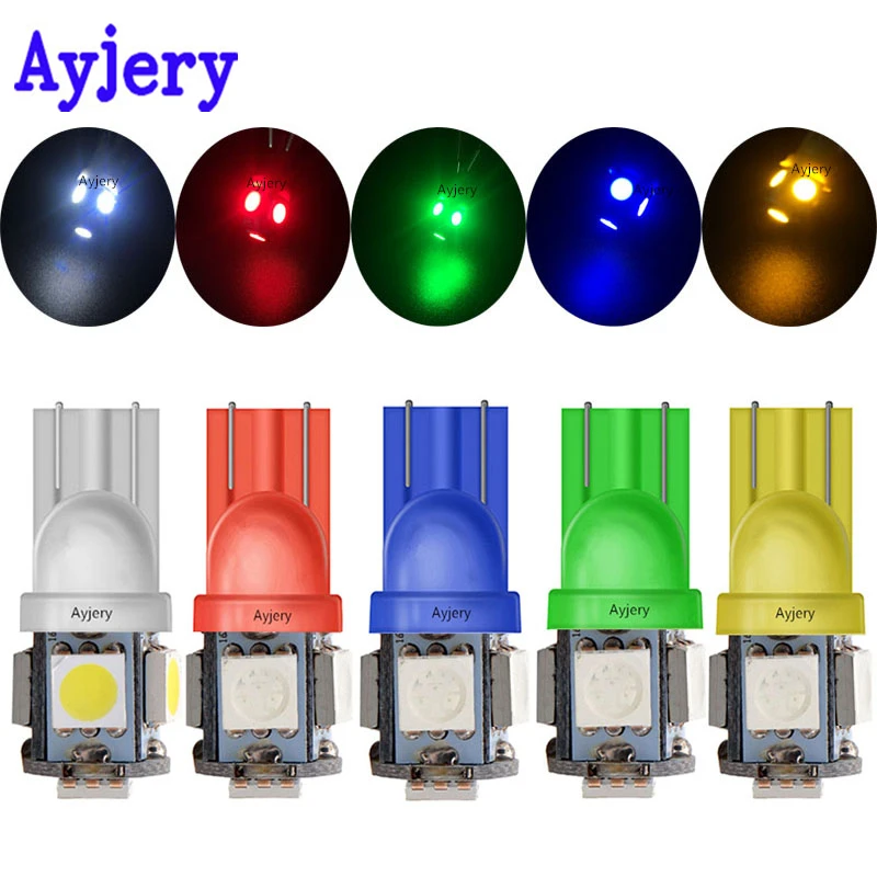 AYJERY 1000 шт T10 194 168 W5W 12V 5050 5 SMD светодиодов Светодиодные лампы для чтения белый синий
