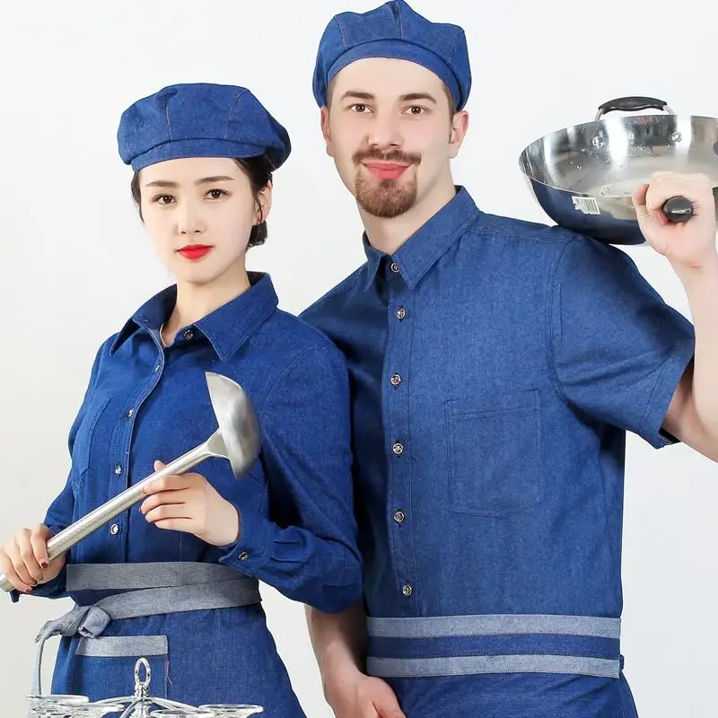 Джинсовая одежда для шеф-повара рабочая с коротким рукавом летняя мужская