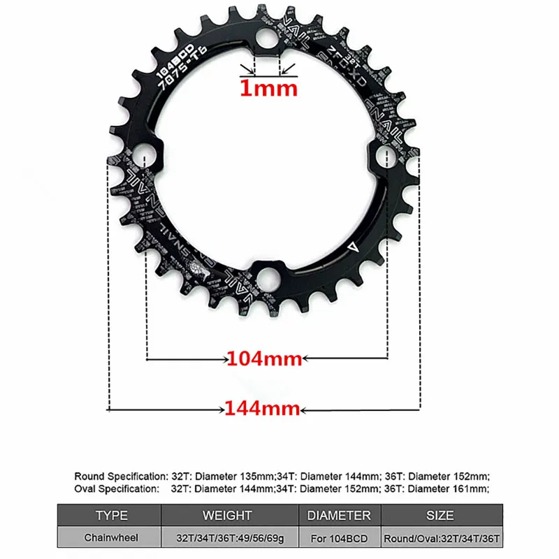 MTB велосипед круглой формы бензопилы 32 T/34 T/36 T/38 T/40 T/42 T 104BCD цепь кольцо круг