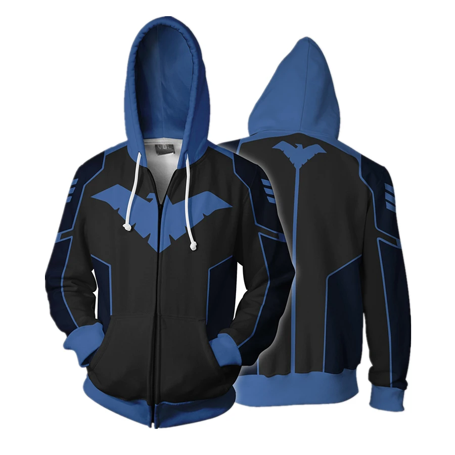 Супер герой Nightwing толстовки 3D печатных Повседневная куртка с косплейным принтом толстовки на молнии куртки