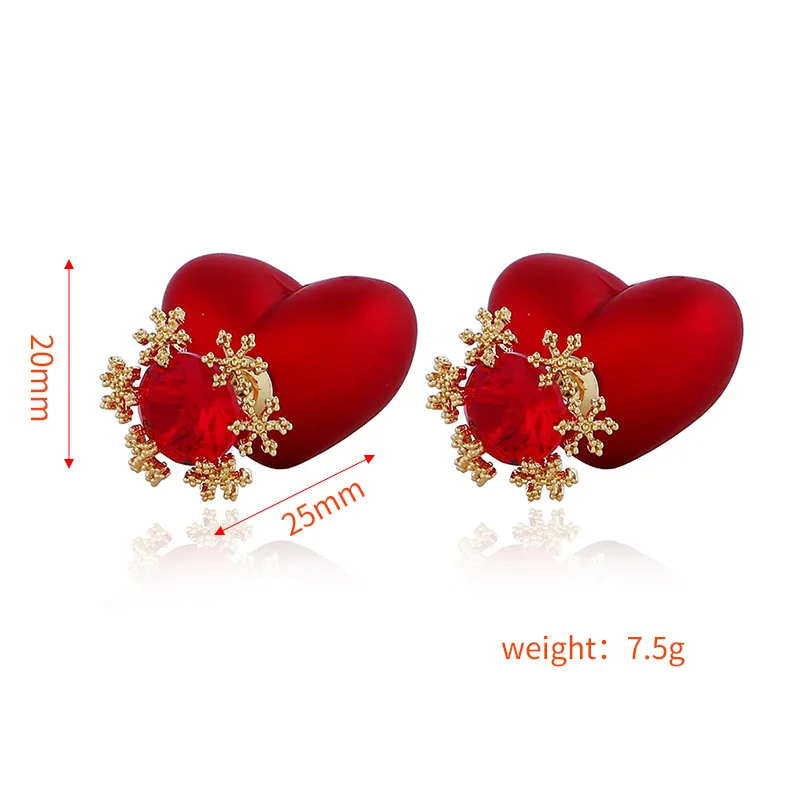 Red Crystal Snowflake Stud Earrings Wedding Party Bridal Heart Star Fashion Jewelry Accessories For Women Gifts | Украшения и