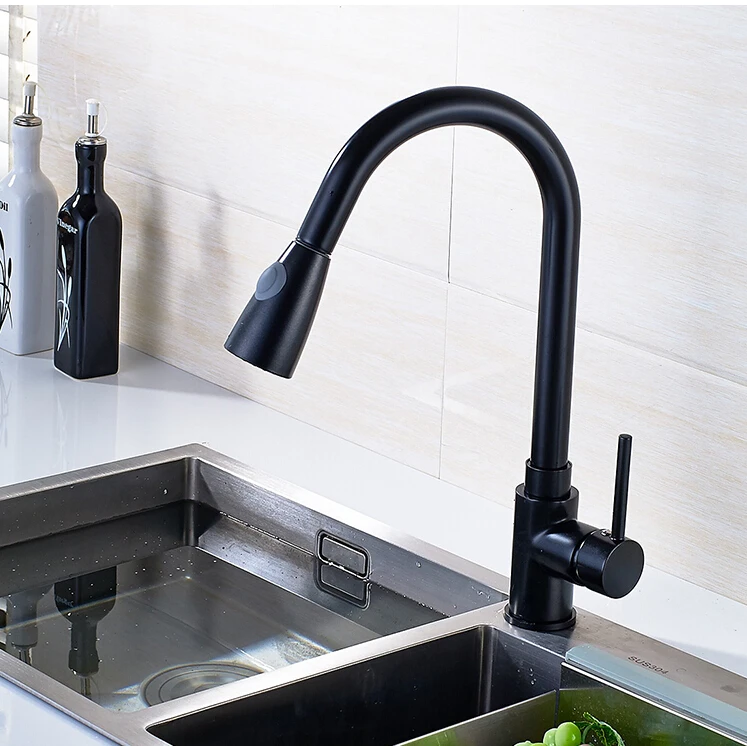 

Luxury Black Pull Down Kitchen Faucet New Arrival Solid Brass Swivel Pull Out Spray Gooseneck Sink Mixer Tap Water tap