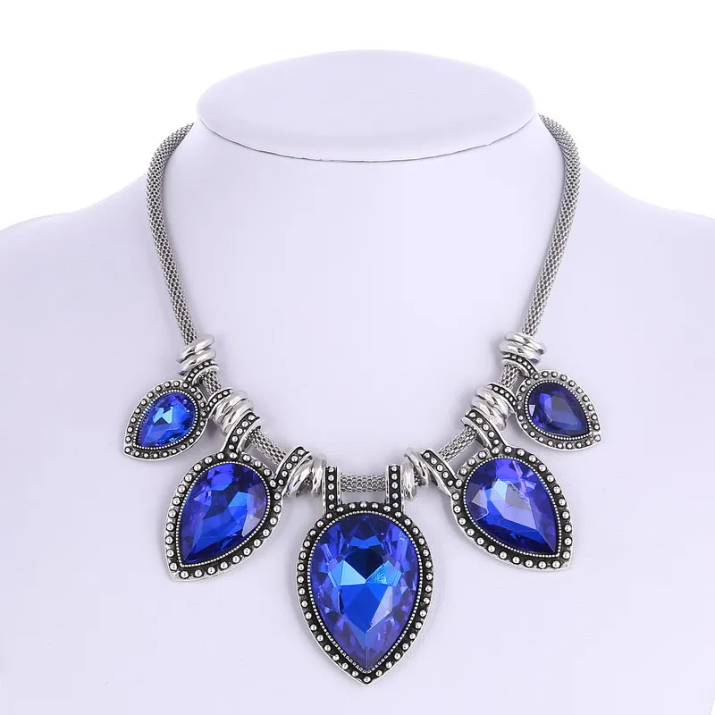 

Fashion Statement Maxi Choker Chain Necklace for Women Collares Collier Femme Blue Green White Glass Crystal Wedding Jewelry