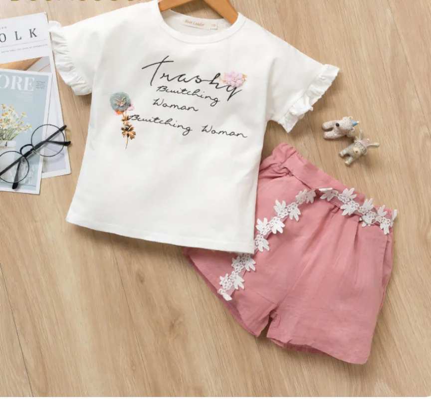 2 шт. детские летние шорты с цветочным принтом круглым вырезом и