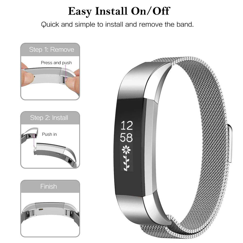 Миланский сменный ремешок из нержавеющей стали для Fitbit Alta HR серебристый