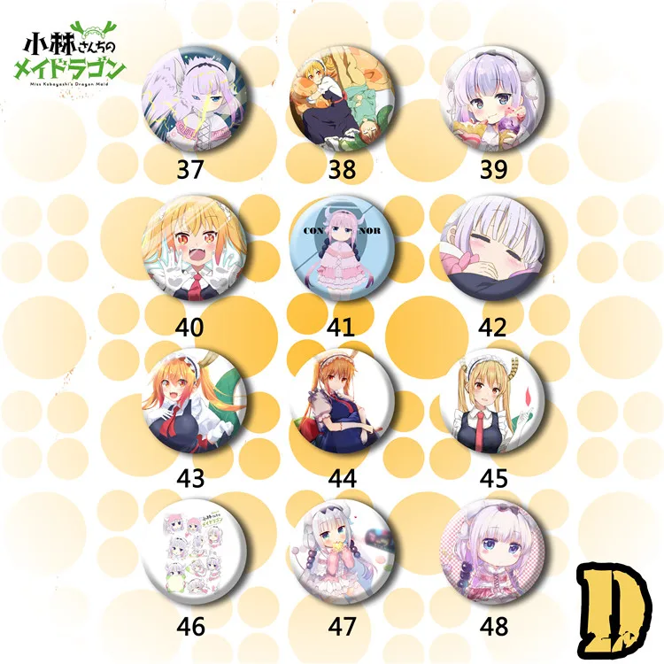 12 шт./компл. 58 мм аниме Kobayashi san Chi No Maid Dragon KannaKamui Tooru Коллекция значки на булавке