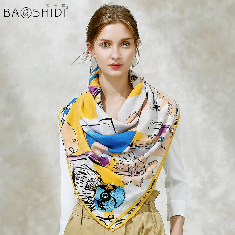 [BAOSHIDI] Модный женский шерстяной шарф, теплый мягкий зимний шарф-одеяло, бесконечная Женская шаль, роскошный бренд, натуральная шерстяная ткань