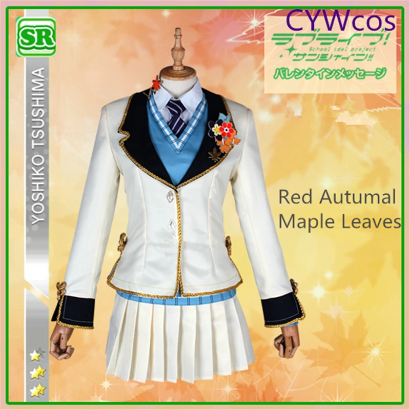 Женский костюм для косплея Love Live Sunshine Aqours красный из кленовых листьев рубашка +
