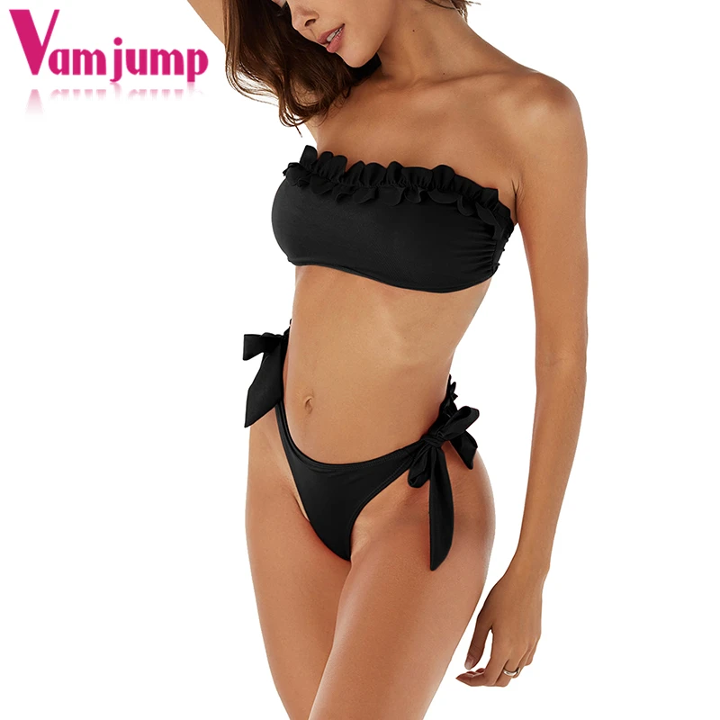 VamJump без бретелек бинты Высокая талия дешевые бикини лето 2018 одежда для плавания