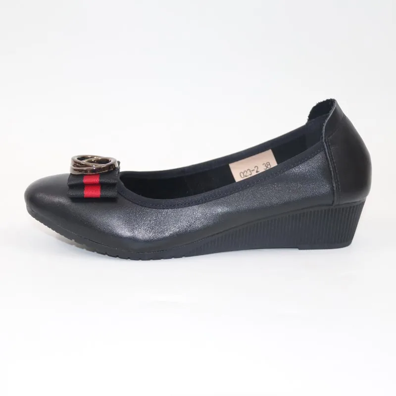 New cowhide bow tie comfortable hop and women's shoesLeather shoesHigh-quality shoes with sloping heelsLeather working s | Обувь