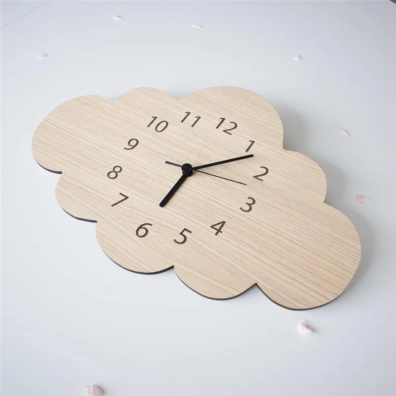 Бесшумные настенные часы с облаком деревянные декоративные креативные для
