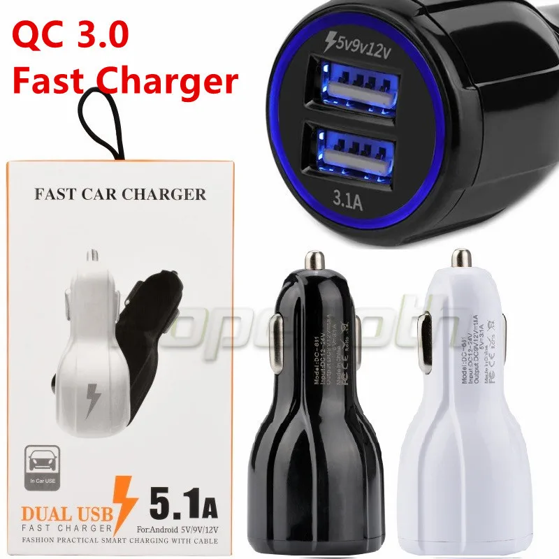 

hopeboth High Quality 9V 2A 12V 1.2A QC3.0 fast car charge 3.1A Dual USB Fast Charging phone charger for iphone x 8 7 Samsung