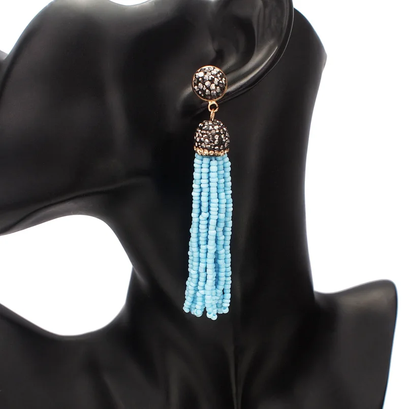 Sky blue Earrings MANILAI, ручная работа, полимерные Серьги-кисточки с бусинами, модные, богемные, массивные, с кристаллами, свисающие серьги для женщин, пляжные ювелирные изделия - Окраска металла: Sky blue Earrings