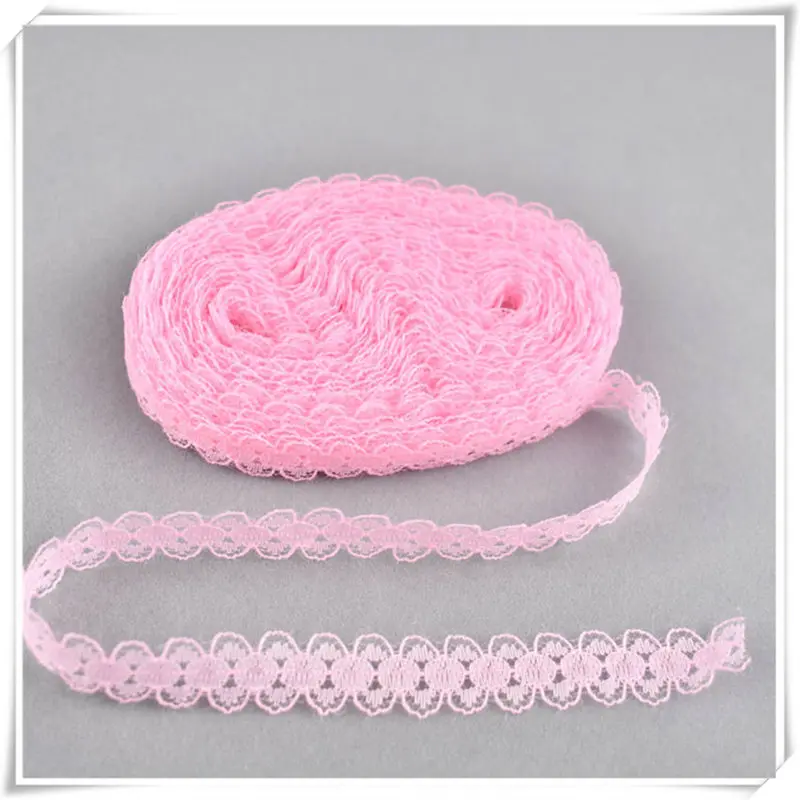 Pink Красивое 10 ярдовое кружево, лента, тесьма, ширина 14 мм, африканская кружевная ткань, сделай сам, вышивка, сетка для шитья, украшения одежды, хлопковое кружево белого цвета - Цвет: Pink