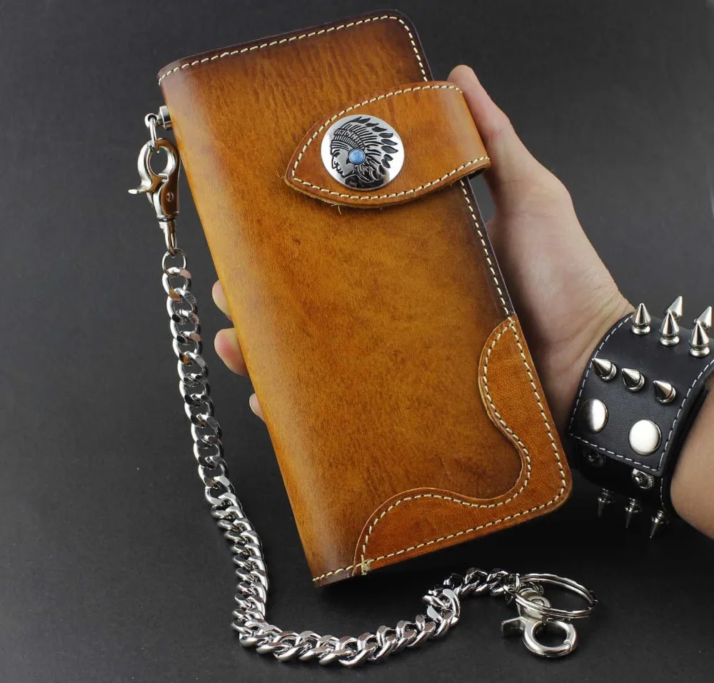 Мужской Длинный кошелек ручной работы из натуральной кожи в стиле хип-хоп с