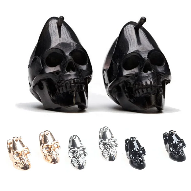 

Gold/Black/Rhodium Color Punk Hollow Sugar Skull Skeleton Hoop Earrings Party Costume Jewelry Large Earrings For Women