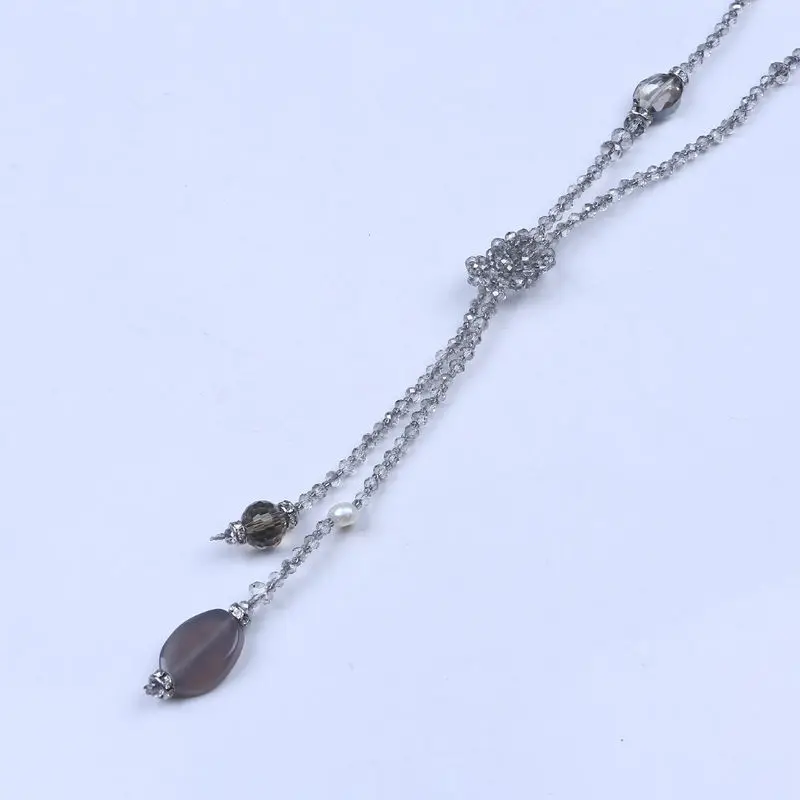 Цепочка с подвеской стразы кристаллами и жемчугом ожерелье кулоном из